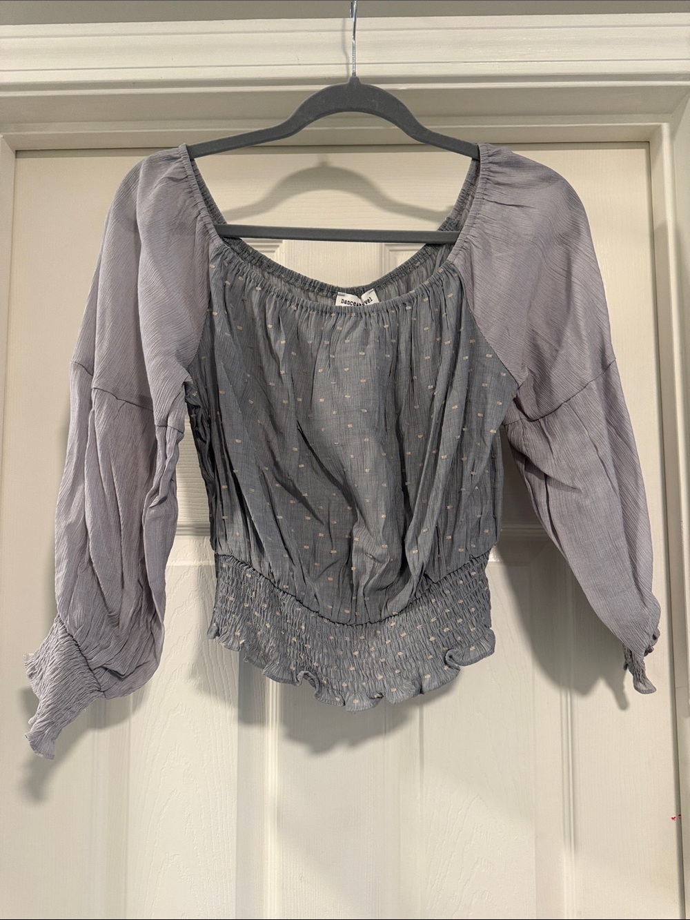 NWT Light Gray Smocked Peasant Top - Dance & Marvel Size M